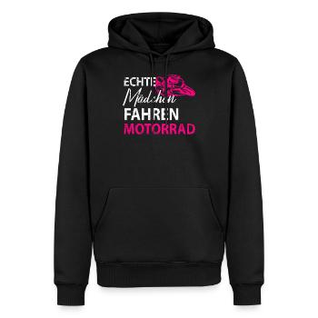 Motorrad Bikerin Motorradfahrerin Damen - Männer Premium Bio Hoodie - Schwarz - Vorne - Nico (187cm)
