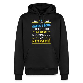 Un garde pêche heureux le lundi s'appelle retraité - Sweat à capuche Premium bio Homme - noir - Devant - Nico (187cm)