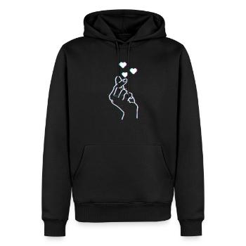 K-Pop Korean Doigt symbole Saranghae Glitch Art - Sweat à capuche Premium bio Homme - noir - Devant - Nico (187cm)