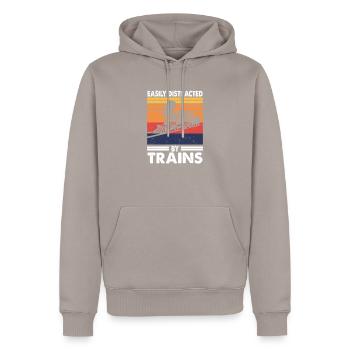 Easily Distracted By Trains Trainspotter Train Fan - Men’s Premium Organic Hoodie - taupe - Front - Nico (187cm)