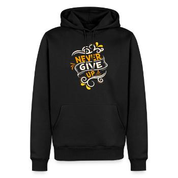 Never give up 01 - Sweat à capuche Premium bio Homme - noir - Devant - Nico (187cm)