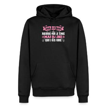 Voilà à quoi ressemble une Marraine qui déchire - Männer Premium Bio Hoodie - Schwarz - Vorne - Nico (187cm)
