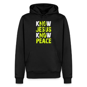 Jesus Christliche Bibel-Vers-Schrift Erkenne Jesus - Männer Premium Bio Hoodie - Schwarz - Vorne - Nico (187cm)