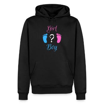 Fille ou Garçon - Gender reveal - Baby shower - Sweat à capuche Premium bio Homme - noir - Devant - Nico (187cm)