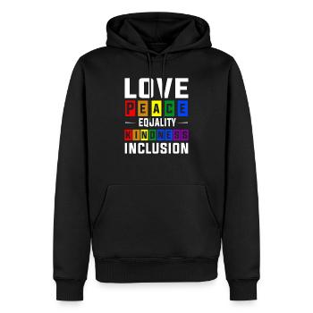 LGBTQ love peace equality kindness inclusion - Männer Premium Bio Hoodie - Schwarz - Vorne - Nico (187cm)
