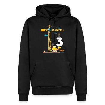 Enfants 3ème anniversaire garçons avec grue et excavatrice, - Sweat à capuche Premium bio Homme - noir - Devant - Nico (187cm)