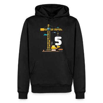 Enfants 5ème anniversaire garçons avec grue et excavatrice, - Sweat à capuche Premium bio Homme - noir - Devant - Nico (187cm)