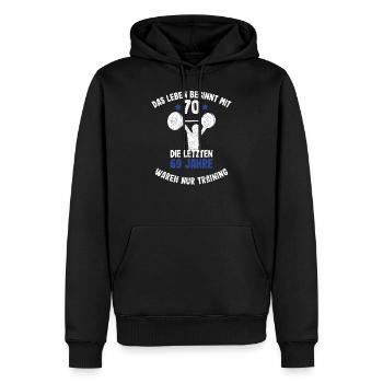 70. Geburtstag 70 Jahre das Leben beginnt mit 70 - Männer Premium Bio Hoodie - Schwarz - Vorne - Nico (187cm)