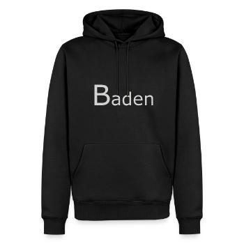 Baden Schrift waagrecht (weiss) - Männer Premium Bio Hoodie - Schwarz - Vorne - Nico (187cm)