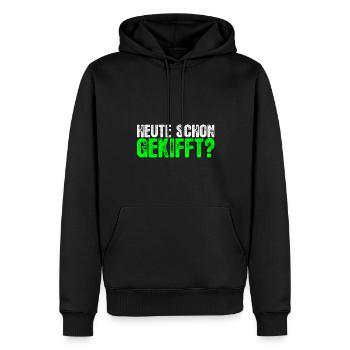 Heute schon gekifft? Stoner Kiffer Typografie - Männer Premium Bio Hoodie - Schwarz - Vorne - Nico (187cm)