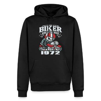 Motard depuis 1972 - Sweat à capuche Premium bio Homme - noir - Devant - Nico (187cm)