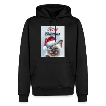 Joyeux Noël Blue Eyes Cat T-shirt - Sweat à capuche Premium bio Homme - noir - Devant - Nico (187cm)