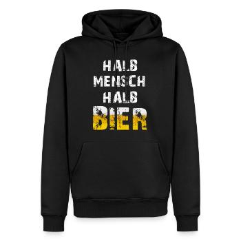 Halb Mensch Halb Bier Biertrinker Party Spruch - Männer Premium Bio Hoodie - Schwarz - Vorne - Nico (187cm)