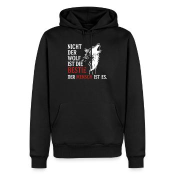 Le design de CoolesWolfs avec le dicton - Sweat à capuche Premium bio Homme - noir - Devant - Nico (187cm)