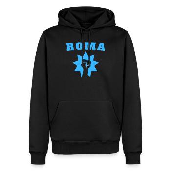 Roma - Männer Premium Bio Hoodie - Schwarz - Vorne - Nico (187cm)