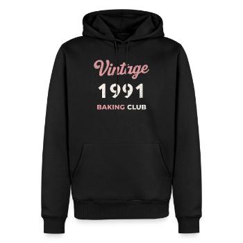 Millésime 1991 – Année de naissance rétro du Baking Club - Sweat à capuche Premium bio Homme - noir - Devant - Nico (187cm)