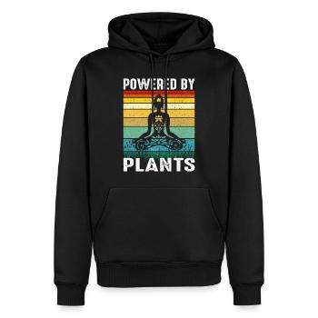 Design rétro de yoga végan – Alimenté par des plantes - Sweat à capuche Premium bio Homme - noir - Devant - Nico (187cm)