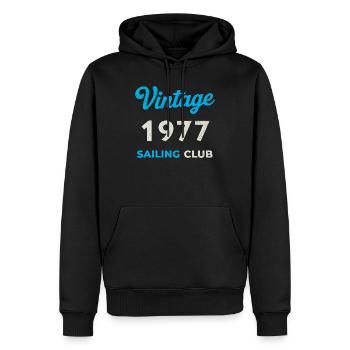 Millésime 1977 – Année de naissance rétro du Yachting Club - Sweat à capuche Premium bio Homme - noir - Devant - Nico (187cm)