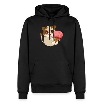 Le chat mange de la glace - Sweat à capuche Premium bio Homme - noir - Devant - Nico (187cm)