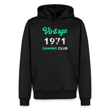 Vintage 1971 – Année de naissance rétro du Gaming Club - Sweat à capuche Premium bio Homme - noir - Devant - Nico (187cm)