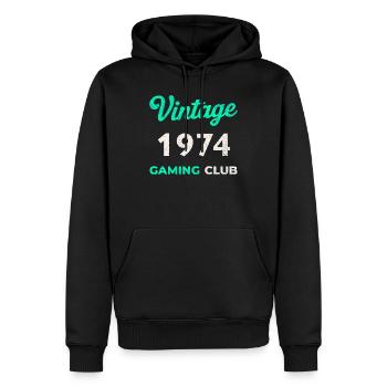 Vintage 1974 – Année de naissance rétro du Gaming Club - Sweat à capuche Premium bio Homme - noir - Devant - Nico (187cm)