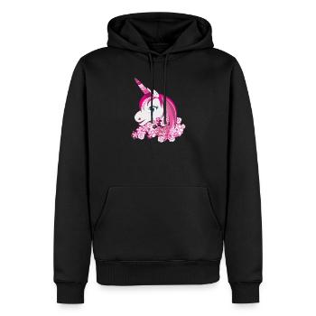 Pinkes Einhorn mit Blütenkrone - Männer Premium Bio Hoodie - Schwarz - Vorne - Nico (187cm)