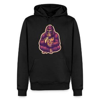 Gorille avec des lunettes de soleil mangeant une banane - Sweat à capuche Premium bio Homme - noir - Devant - Nico (187cm)