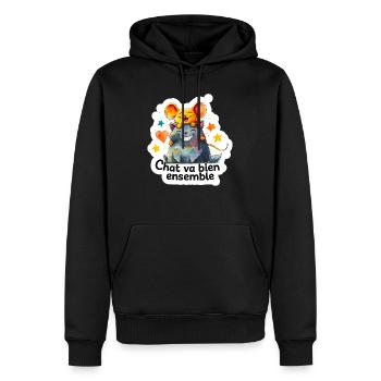 Chat et Souris Heureux Ensemble - Sweat à capuche Premium bio Homme - noir - Devant - Nico (187cm)