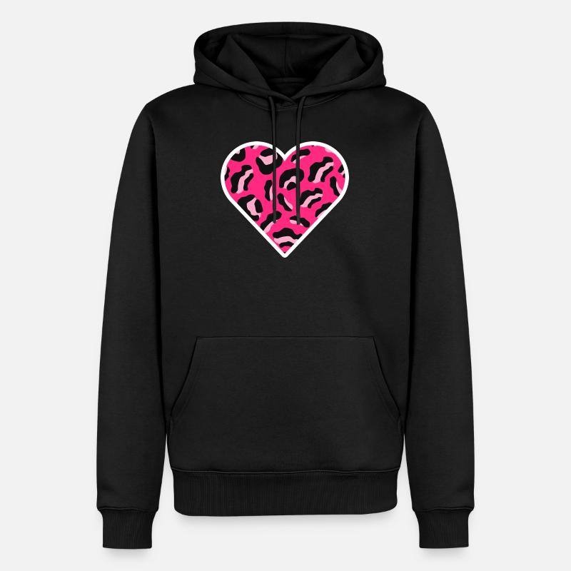 Cœur à imprimé léopard rose - Sweat à capuche Premium bio Homme - noir
