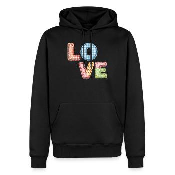 Love Patchwork Design Colorful Fabric Patches - Men’s Premium Organic Hoodie - black - Front - Nico (187cm)