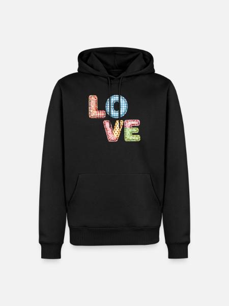 Love Patchwork Design Bunte Stoffflicken - Männer Premium Bio Hoodie - Schwarz