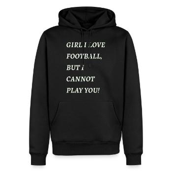 Mädchen, ich liebe Fußball, aber ich kann nicht spielen - Männer Premium Bio Hoodie - Schwarz - Vorne - Nico (187cm)