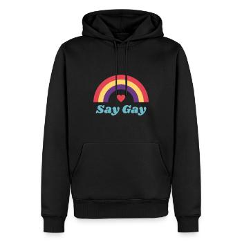 Say Gay Rainbow Heart - Men’s Premium Organic Hoodie - black - Front - Nico (187cm)