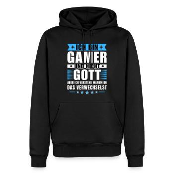 Ich bin Gamer und nicht Gott - Männer Premium Bio Hoodie - Schwarz - Vorne - Nico (187cm)