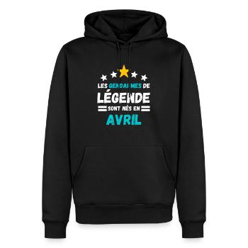 Les gendarmes de légende sont nés en Avril - Sweat à capuche Premium bio Homme - noir - Devant - Nico (187cm)