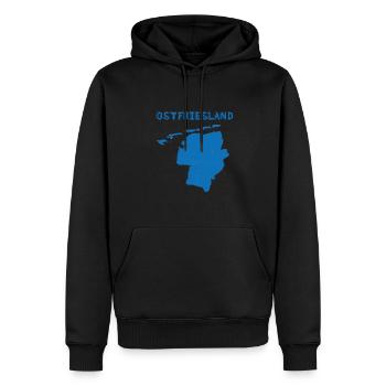 Ostfriesland Karte und Schriftzug - Männer Premium Bio Hoodie - Schwarz - Vorne - Nico (187cm)
