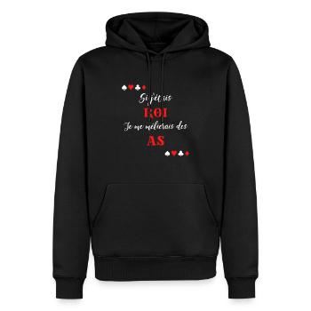 Joueur Poker Homme Cadeau Humour Bataille Roi As - Sweat à capuche Premium bio Homme - noir - Devant - Nico (187cm)