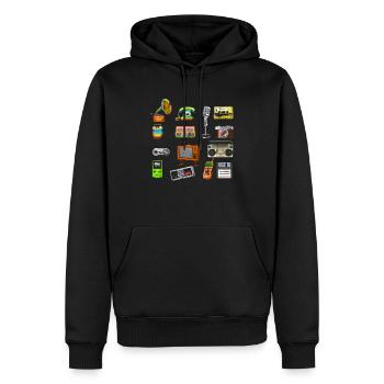 Enregistreur à cassette vinyle rétro des années 80 - Sweat à capuche Premium bio Homme - noir - Devant - Nico (187cm)