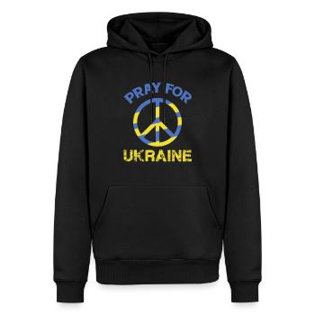 Pray for Ukraine Friedenssymbol in blau und gelb - Männer Premium Bio Hoodie - Schwarz - Vorne - Nico (187cm)