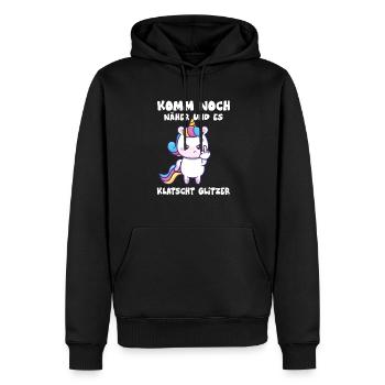 komm noch näher und es klatscht Glitzer - Männer Premium Bio Hoodie - Schwarz - Vorne - Nico (187cm)