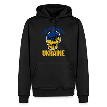 Ich stehe mit der ukrainischen Flagge Ukrainisch - Männer Premium Bio Hoodie - Schwarz - Vorne - Nico (187cm)