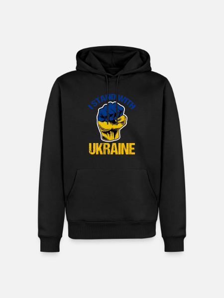Stoję z ukrainą Flaga ukraińska - Ekologiczna męska bluza z kapturem Premium - czarny