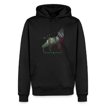 Preserve & Protect Climate Protection Wolf - Men’s Premium Organic Hoodie - black - Front - Nico (187cm)