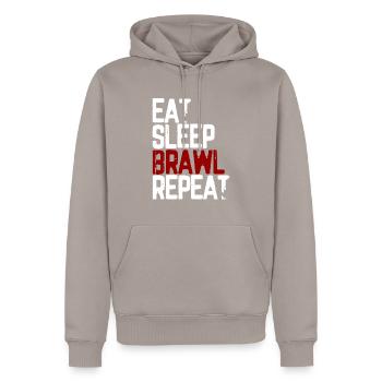 Eat Sleep Brawl Repeat Gamer - Men’s Premium Organic Hoodie - taupe - Front - Nico (187cm)