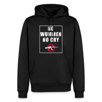 NO WUMMEN NO CRY Cooles Anti Krieg Motiv - Männer Premium Bio Hoodie - Schwarz - Vorne - Nico (187cm)