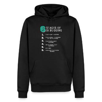 6 Stages of Debugging T-Shirt Bug Coding Computer - Männer Premium Bio Hoodie - Schwarz - Vorne - Nico (187cm)