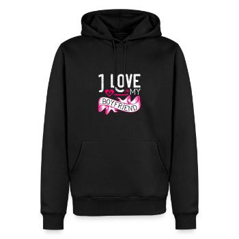 J’aime mon petit ami - Sweat à capuche Premium bio Homme - noir - Devant - Nico (187cm)