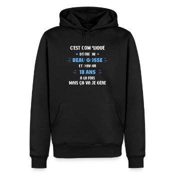 Compliqué beau gosse et 18 ans - Sweat à capuche Premium bio Homme - noir - Devant - Nico (187cm)