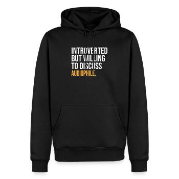 I PAUSED MY AUDIOPHILE TO BE HERE - Men’s Premium Organic Hoodie - black - Front - Nico (187cm)
