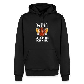 Grill Lustiger Spruch Grillen und Bier darum bin - Männer Premium Bio Hoodie - Schwarz - Vorne - Nico (187cm)